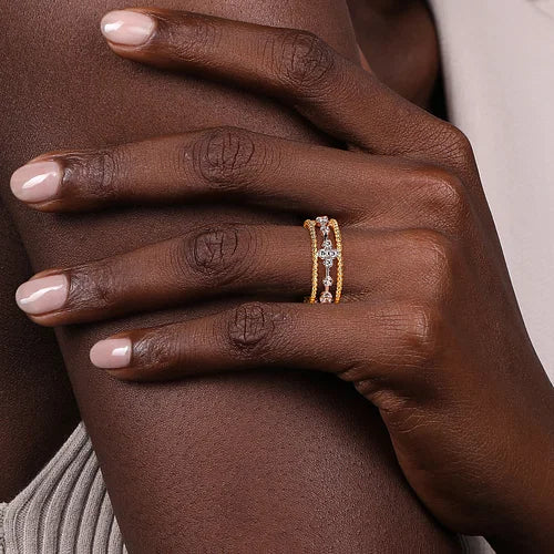 Fabulous Stackable Diamond Ring Band in 14K White and Yellow Gold  | Gemma's Jewelers