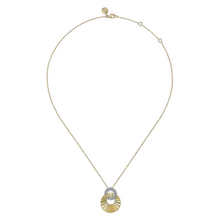 14K White and Yellow Gold Diamond Cut Drop Pendant Necklace