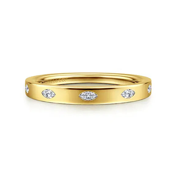 14K Yellow Gold 5 Stone Burnish Set Marquise Diamond Anniversary Band - 0.16 ct