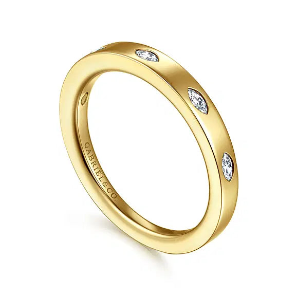 14K Yellow Gold 5 Stone Burnish Set Marquise Diamond Anniversary Band - 0.16 ct