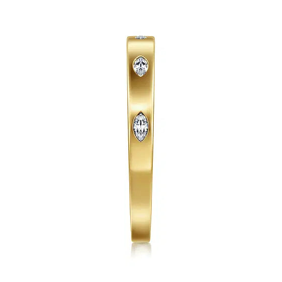 14K Yellow Gold 5 Stone Burnish Set Marquise Diamond Anniversary Band - 0.16 ct