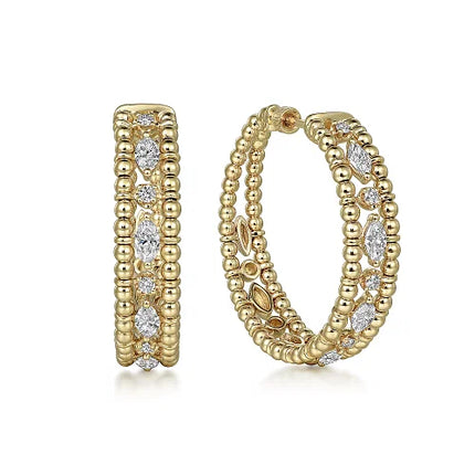 Bold & Gorgeous Modern Design Diamond Hoop Earrings in 14K Yellow Gold | Gemma's Jewelers