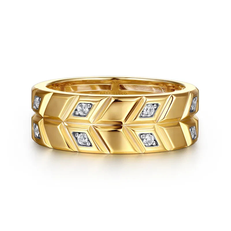 14K Yellow Gold Faceted Diamond Fashion Men's Ring