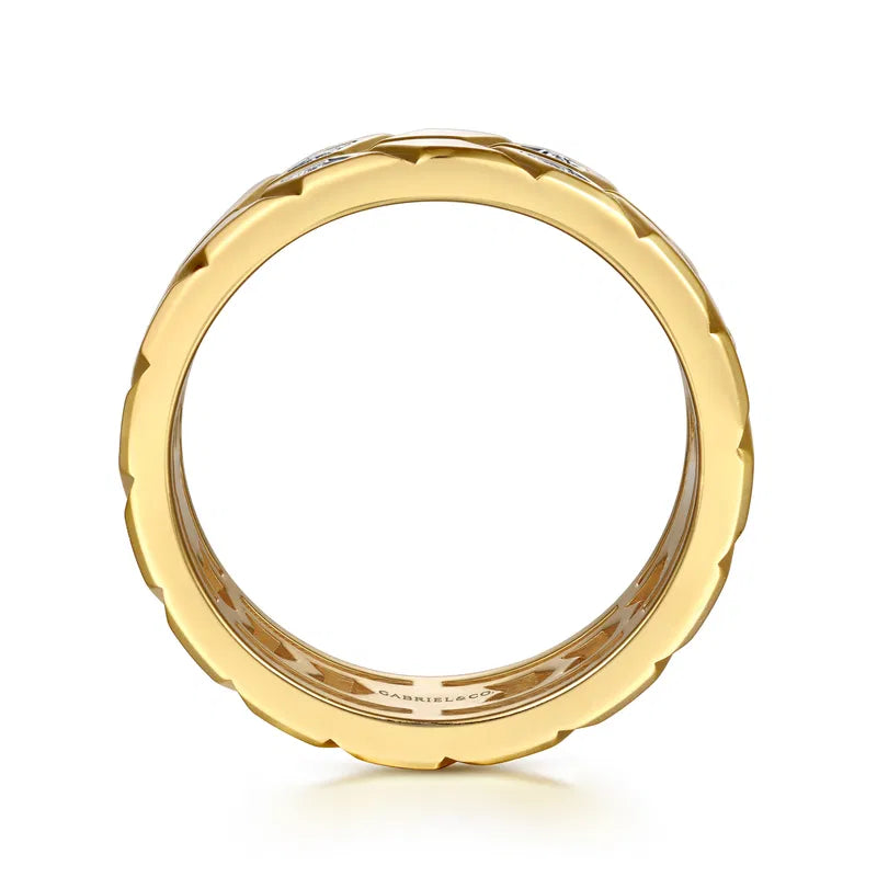 14K Yellow Gold Faceted Diamond Fashion Men's Ring