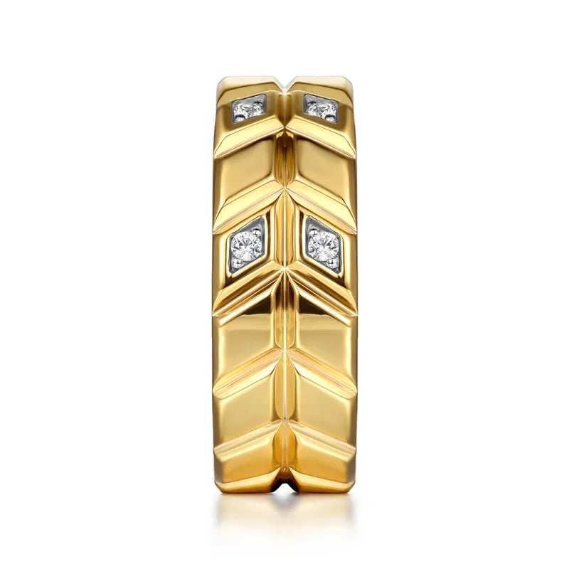 14K Yellow Gold Faceted Diamond Fashion Men's Ring