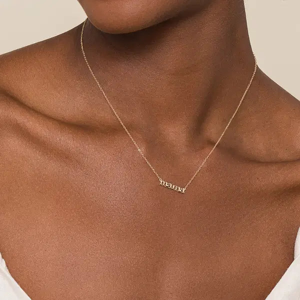 14K Yellow Gold MAMA Script Necklace