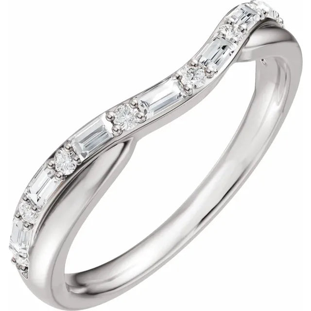 14k White Gold Contour Baguette Diamond Band