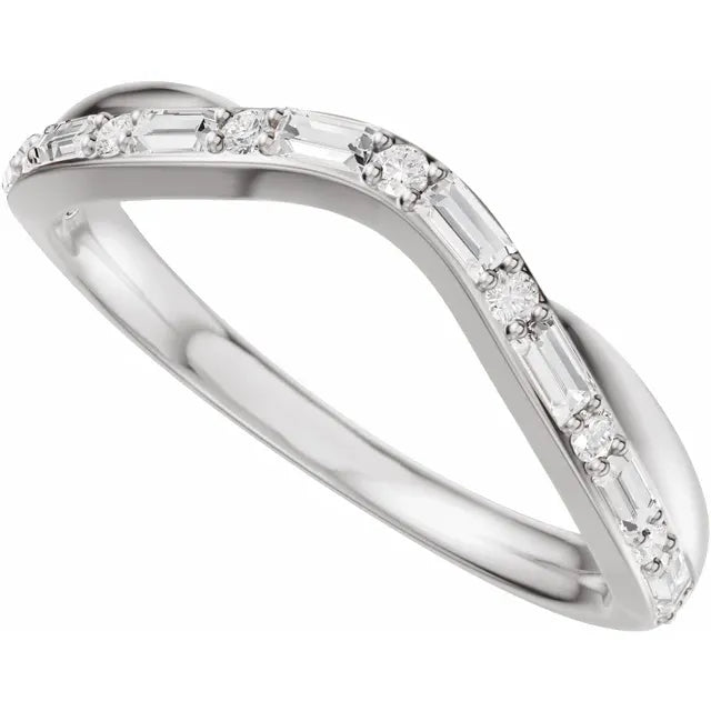 14k White Gold Contour Baguette Diamond Band
