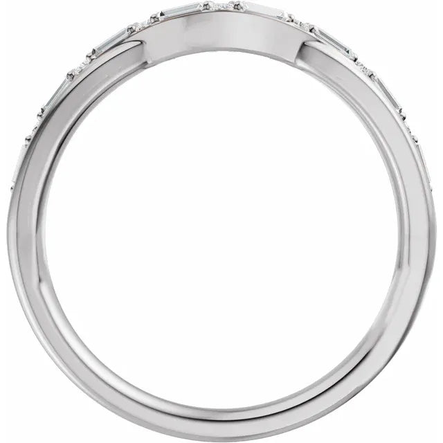 14k White Gold Contour Baguette Diamond Band