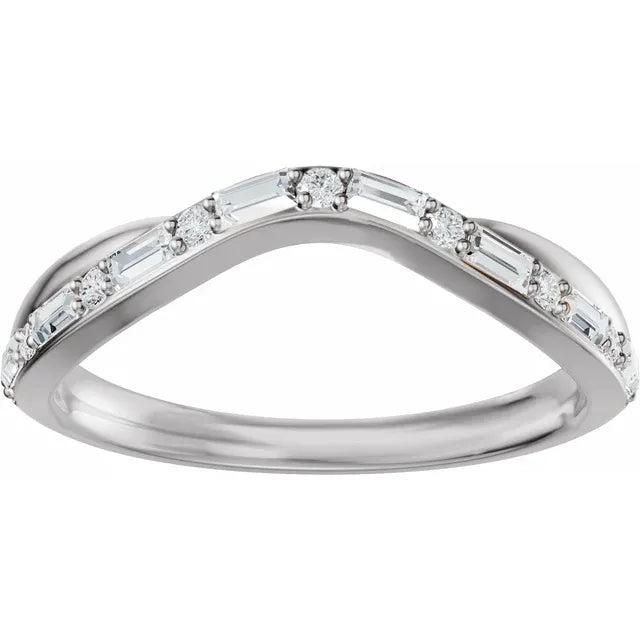 14k White Gold Contour Baguette Diamond Band