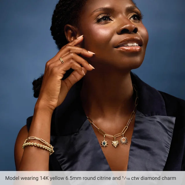 14K Yellow Natural Citrine & 1/10 CTW Natural Diamond Halo-Style Sun Charm/Pendant