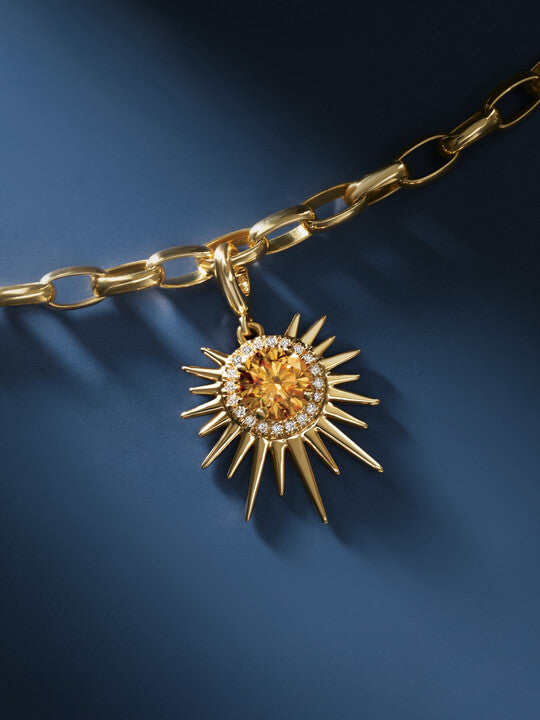 14K Yellow Natural Citrine & 1/10 CTW Natural Diamond Halo-Style Sun Charm/Pendant