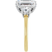 Custom 4 Carat Emerald Cut Lab Grown Three Stone Engagement Ring | 14K Two Tone Gold