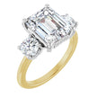 Custom 4 Carat Emerald Cut Lab Grown Three Stone Engagement Ring | 14K Two Tone Gold