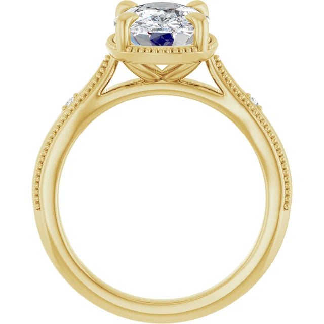 3 Carat Elongated Cushion Cut Claw-Prong Accented Milgrain Engagement Ring