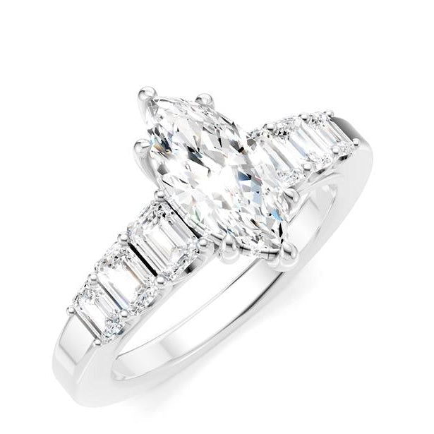 Marquise & Emerald Cut Hidden Halo Engagement Ring