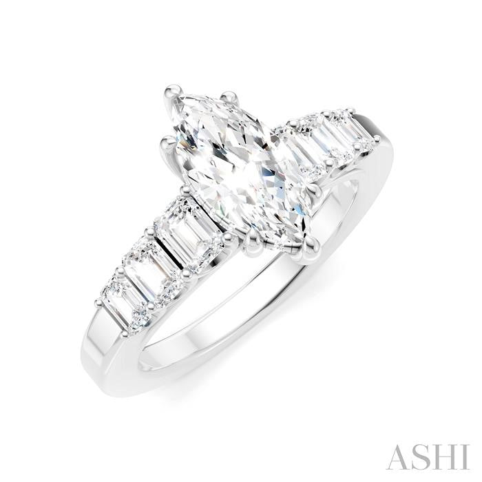 Marquise & Emerald Cut Hidden Halo Engagement Ring