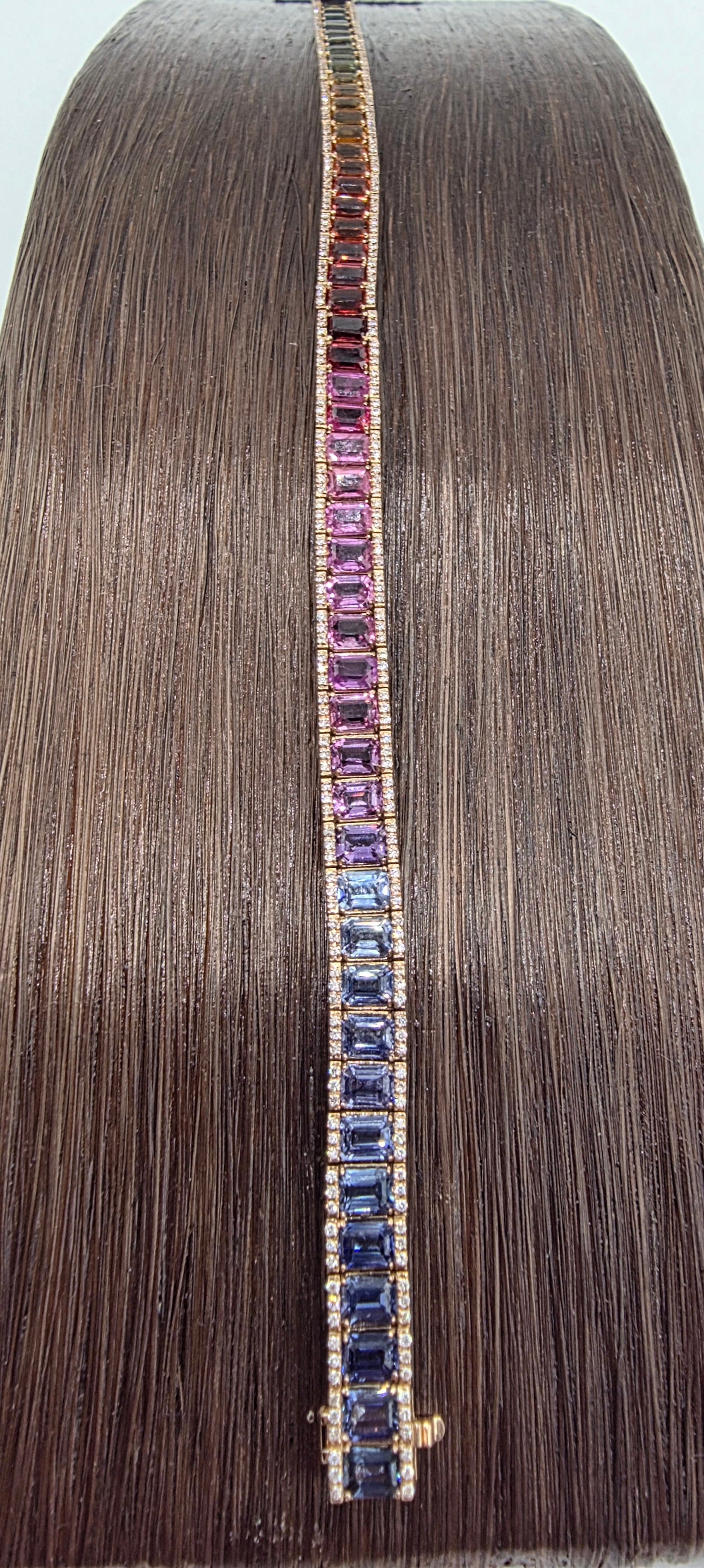 Spectacular Rainbow Sapphire Ombré Bracelet in 14K Rose Gold