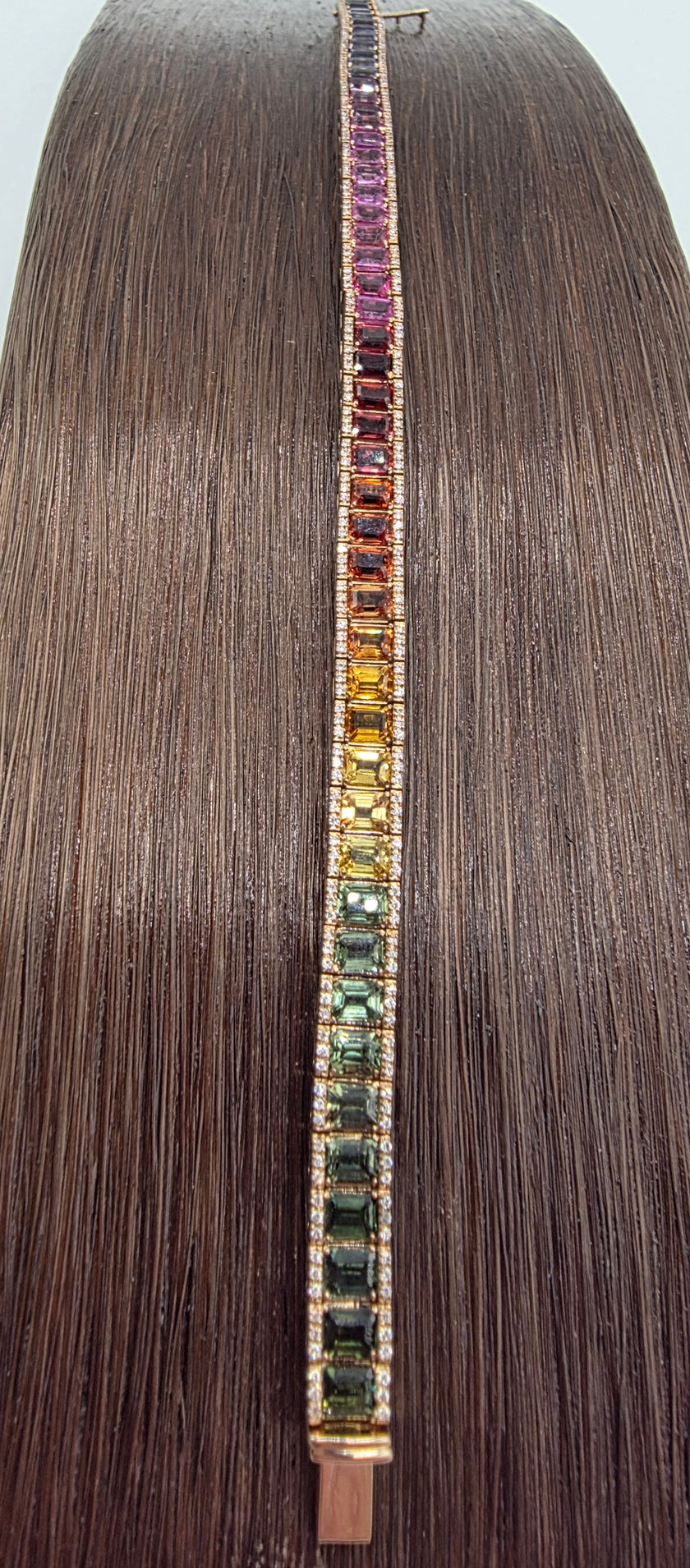 Spectacular Rainbow Sapphire Ombré Bracelet in 14K Rose Gold