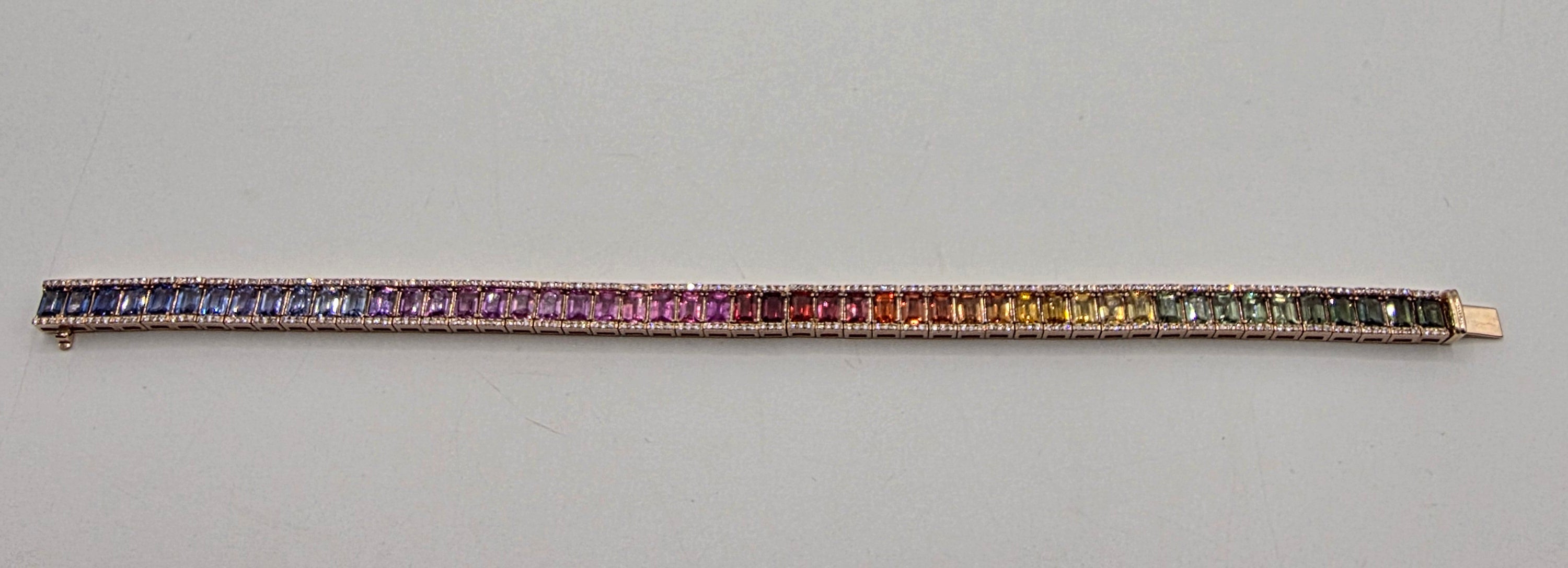Spectacular Rainbow Sapphire Ombré Bracelet in 14K Rose Gold