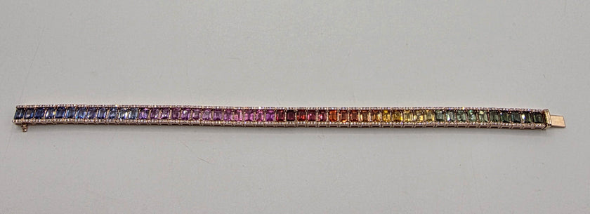 Spectacular Rainbow Sapphire Ombré Bracelet in 14K Rose Gold