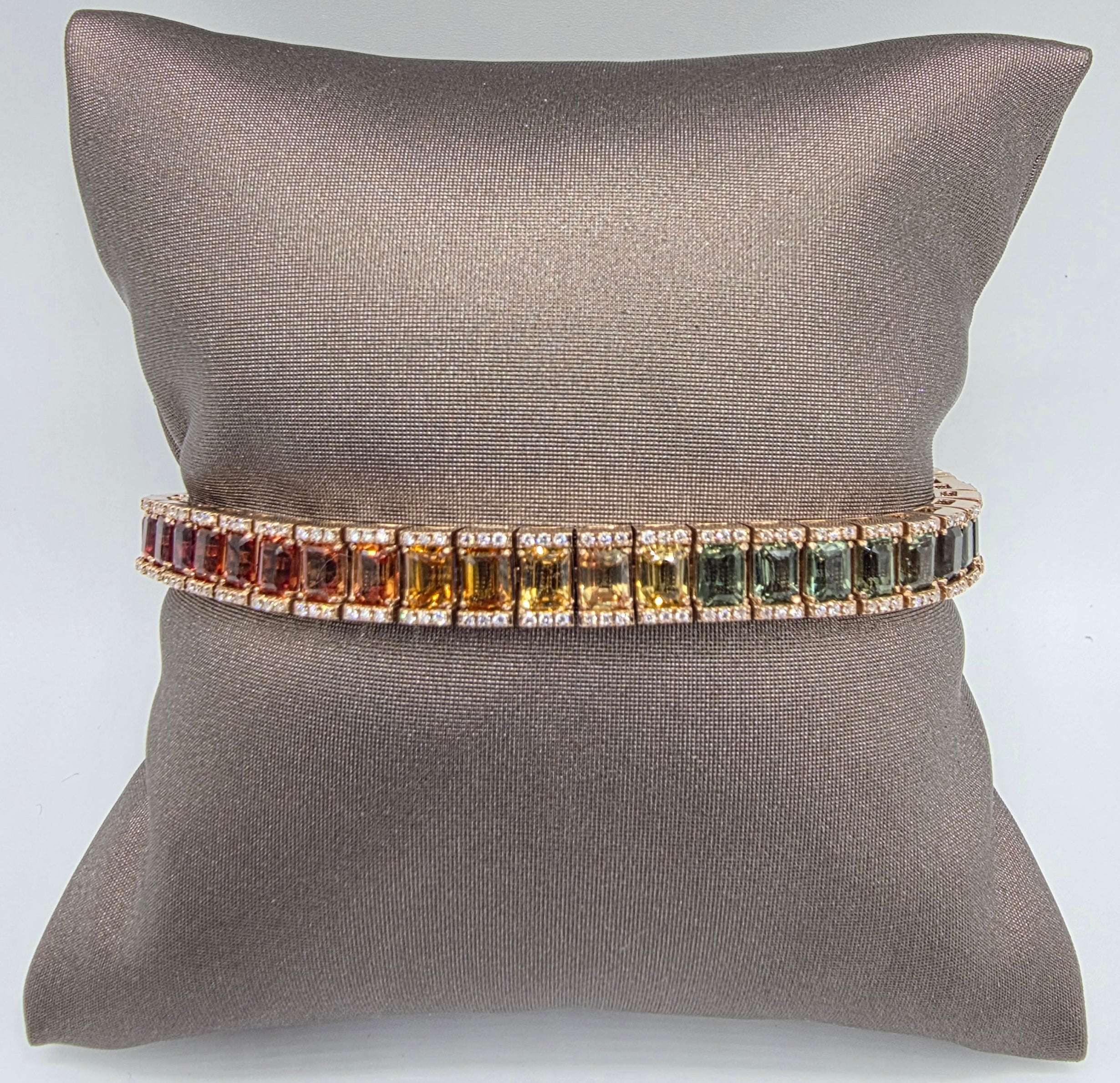 Spectacular Rainbow Sapphire Ombré Bracelet in 14K Rose Gold