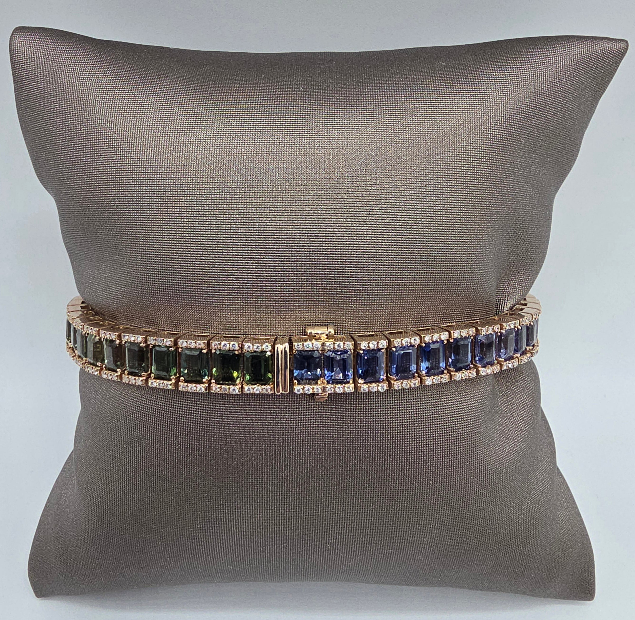 Spectacular Rainbow Sapphire Ombré Bracelet in 14K Rose Gold