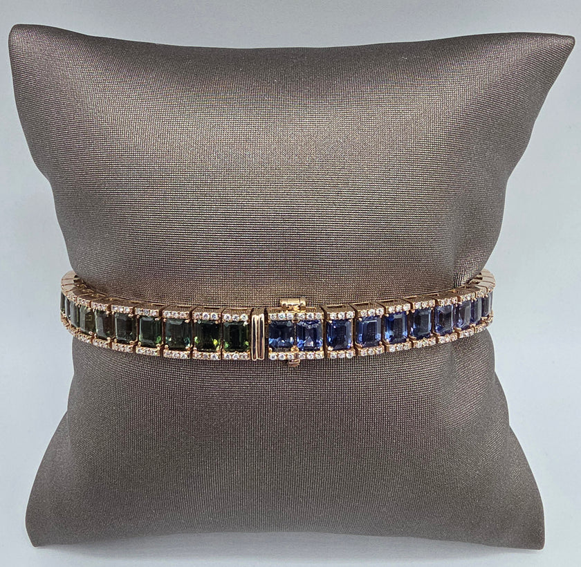 Spectacular Rainbow Sapphire Ombré Bracelet in 14K Rose Gold