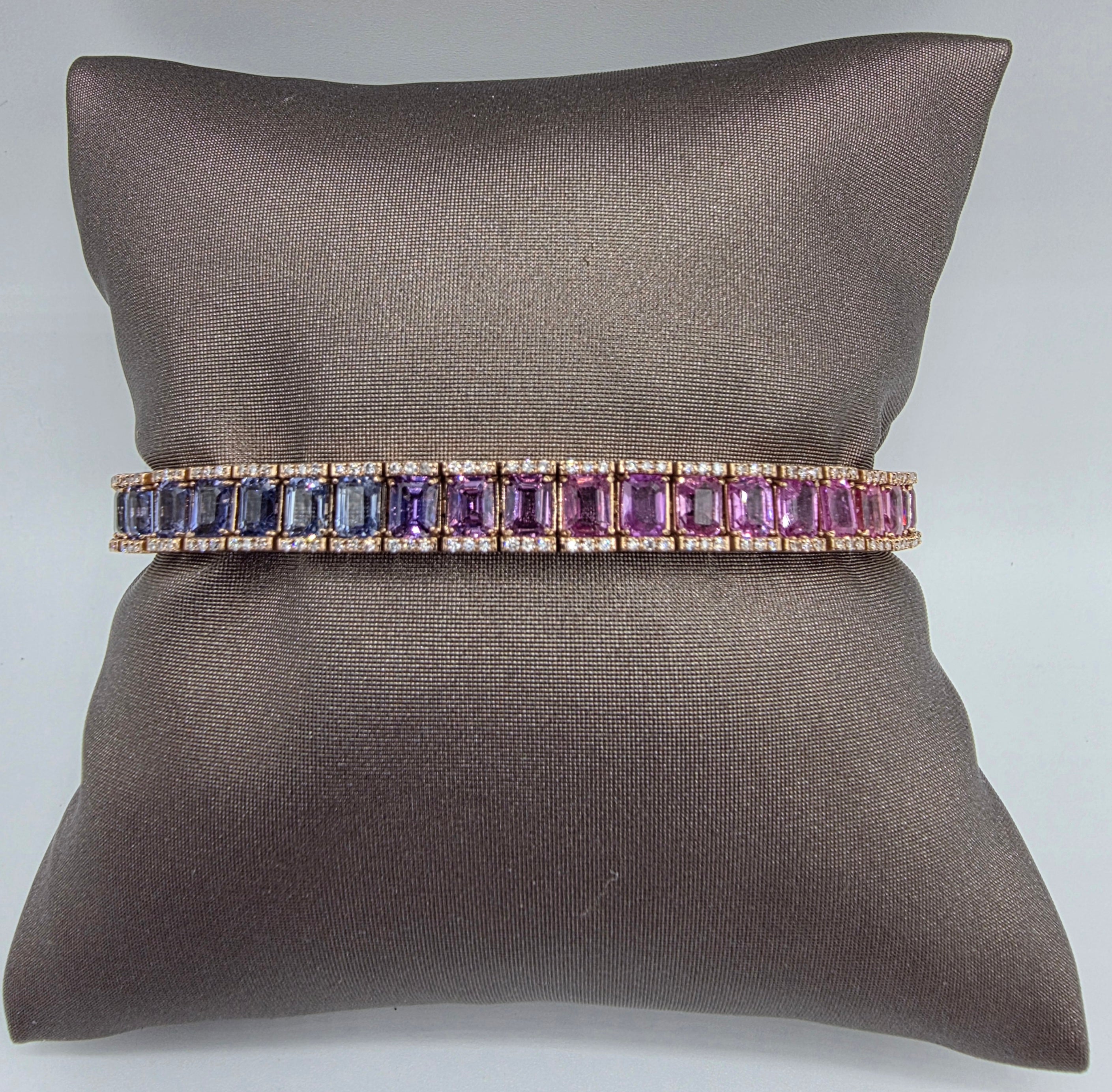 Spectacular Rainbow Sapphire Ombré Bracelet in 14K Rose Gold
