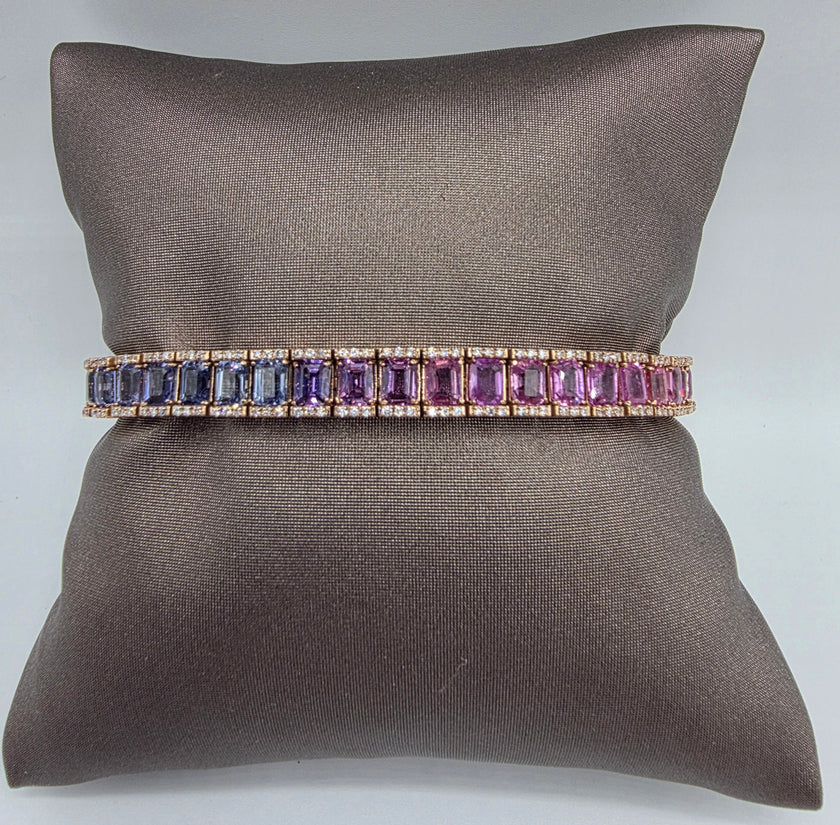 Spectacular Rainbow Sapphire Ombré Bracelet in 14K Rose Gold