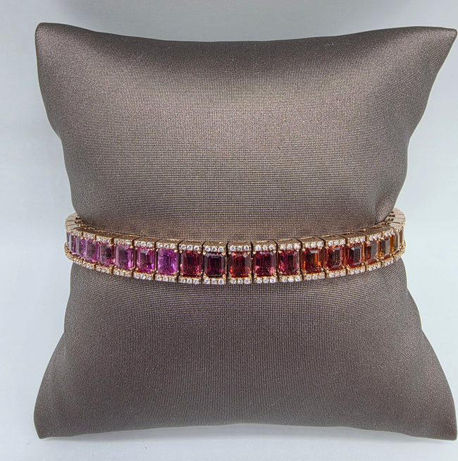 Spectacular Rainbow Sapphire Ombré Bracelet in 14K Rose Gold