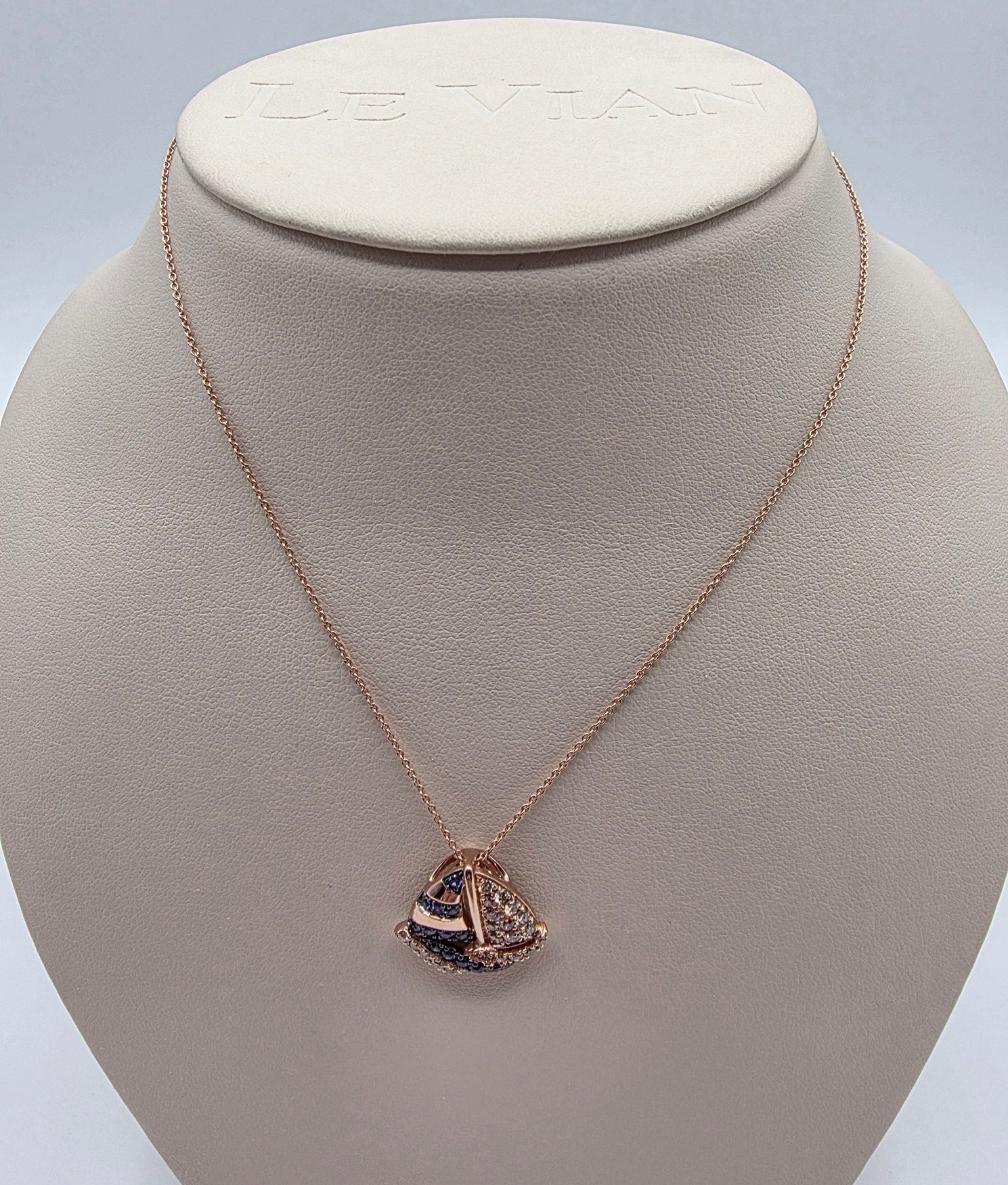 Playful Design LeVian Sailboat Sapphire Pendant with Nude Diamonds in 14K Strawberry Gold