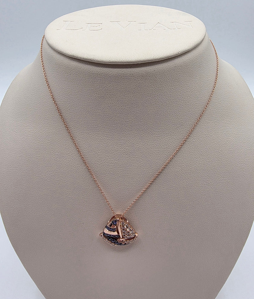 Playful Design LeVian Sailboat Sapphire Pendant with Nude Diamonds in 14K Strawberry Gold
