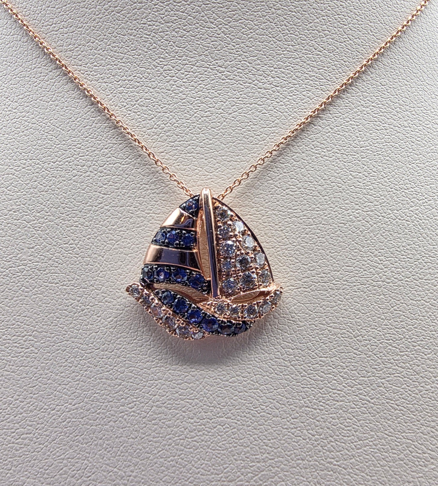 Playful Design LeVian Sailboat Sapphire Pendant with Nude Diamonds in 14K Strawberry Gold