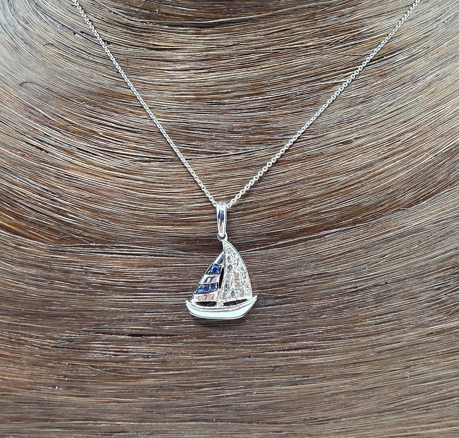 Playful Design LeVian Sailboat Sapphire Pendant with Nude Diamonds in 14K Vanilla Gold