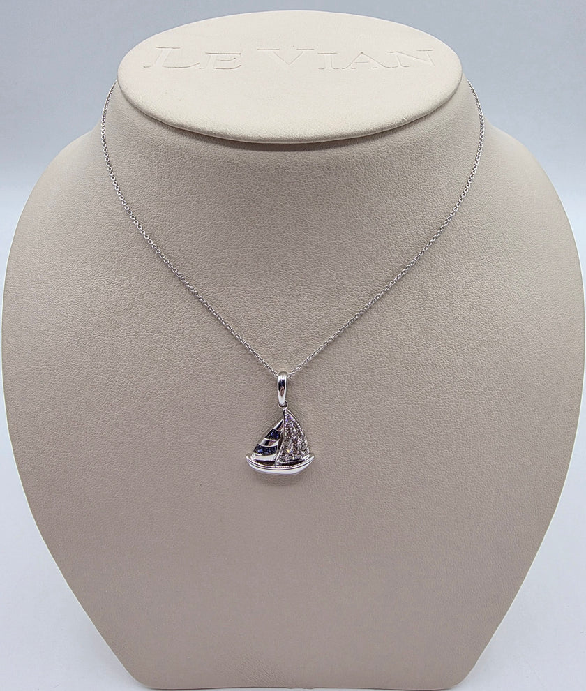 Playful Design LeVian Sailboat Sapphire Pendant with Nude Diamonds in 14K Vanilla Gold