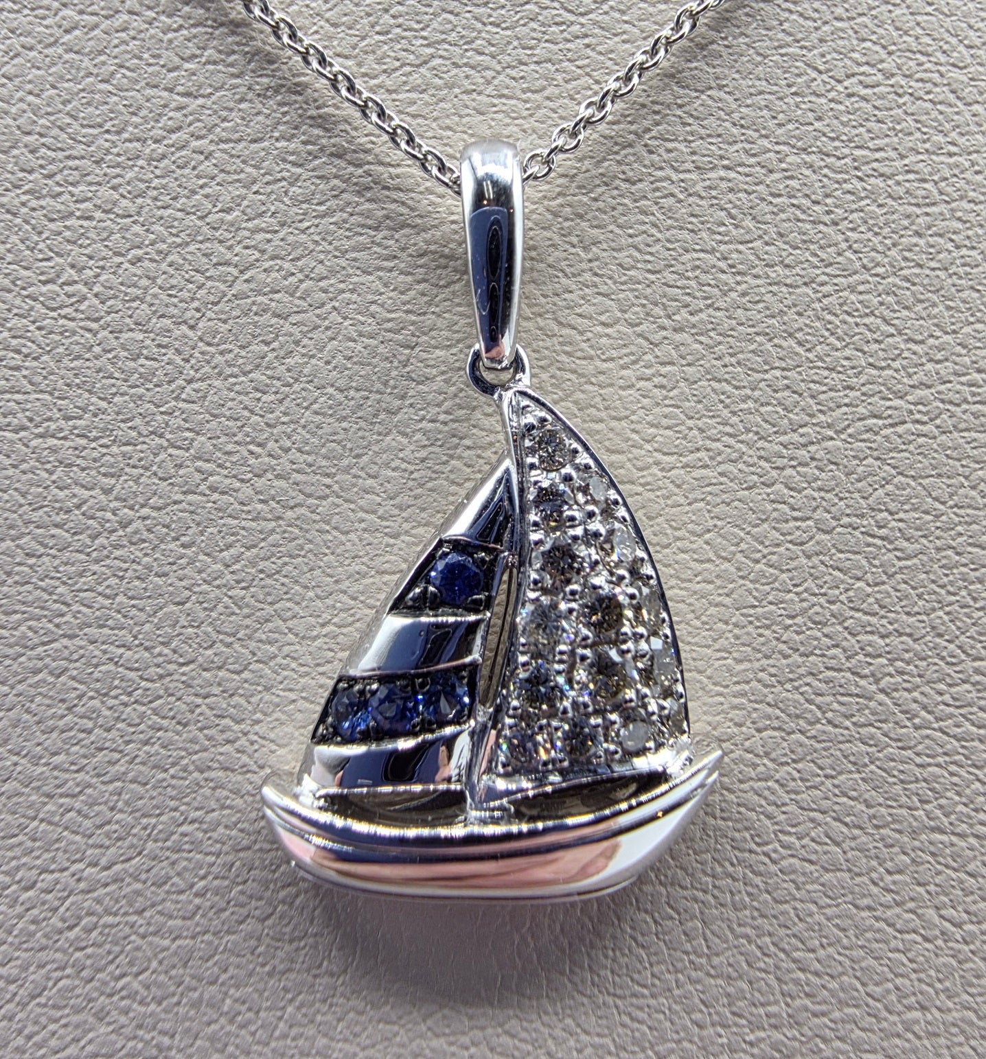 Playful Design LeVian Sailboat Sapphire Pendant with Nude Diamonds in 14K Vanilla Gold