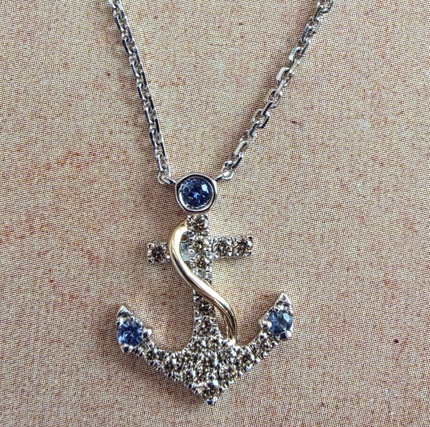 Anchors Away LeVian Sapphire Pendant with Nude Diamonds in 14K 2-Tone Vanilla Gold