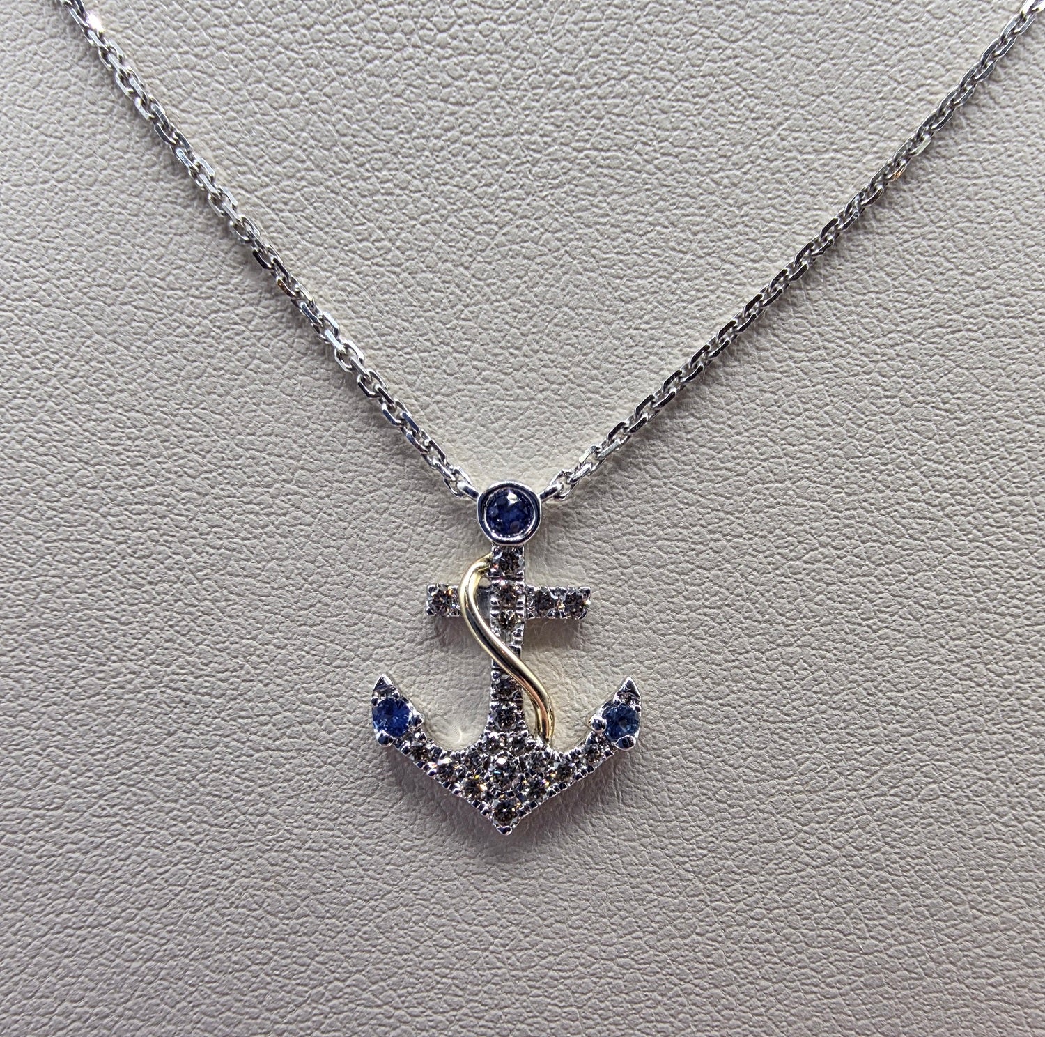 Anchors Away LeVian Sapphire Pendant with Nude Diamonds in 14K 2-Tone Vanilla Gold