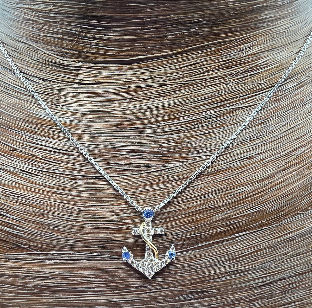 Anchors Away LeVian Sapphire Pendant with Nude Diamonds in 14K 2-Tone Vanilla Gold