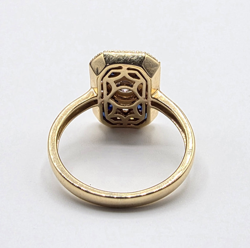 One of A Kind Custom Designed Antique Inspired Vintage Sapphire and Diamond Ring in 14K