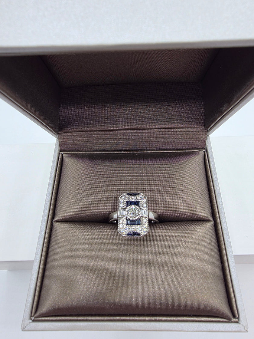 One of A Kind Antique Inspired Vintage Sapphire and Diamond Ring in 14K
