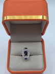 Art Deco Inspired Vintage Oval Center Sapphire and Diamond Ring in 14K