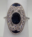 Art Deco Inspired Vintage Oval Center Sapphire and Diamond Ring in 14K