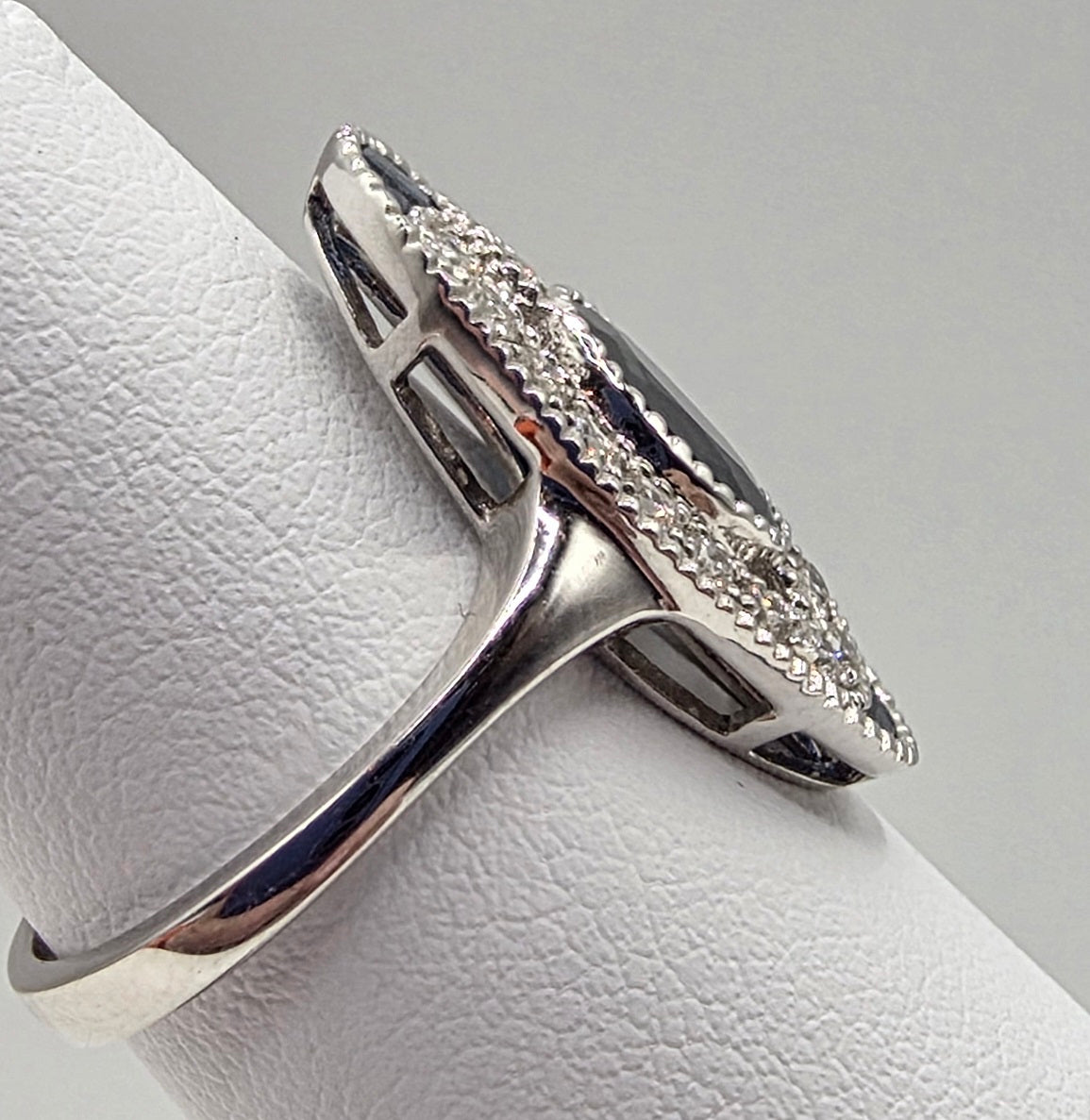 Art Deco Inspired Vintage Oval Center Sapphire and Diamond Ring in 14K