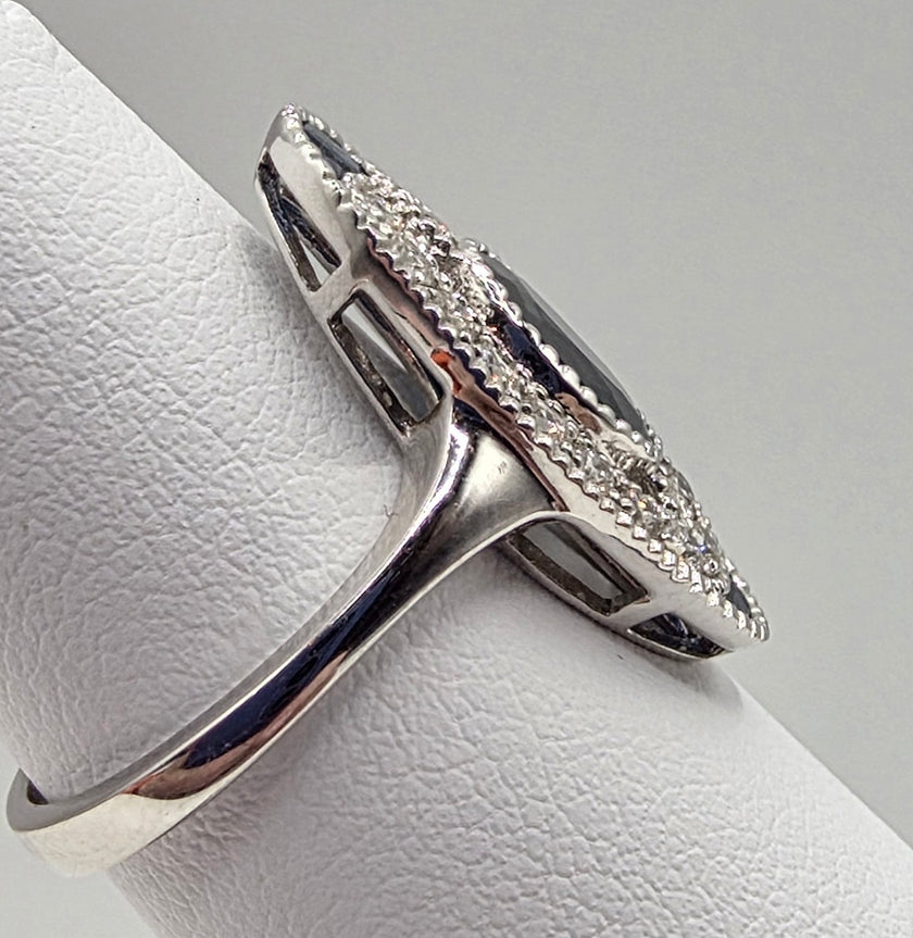 Art Deco Inspired Vintage Oval Center Sapphire and Diamond Ring in 14K