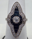 Handcrafted Art Deco Inspired Vintage Sapphire and Diamond Ring in 14K