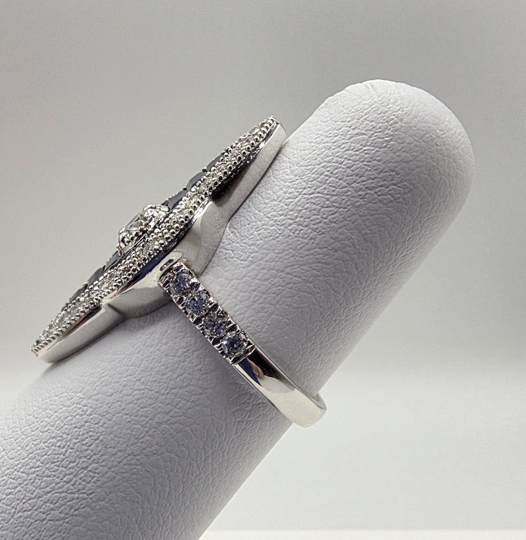 Handcrafted Art Deco Inspired Vintage Sapphire and Diamond Ring in 14K