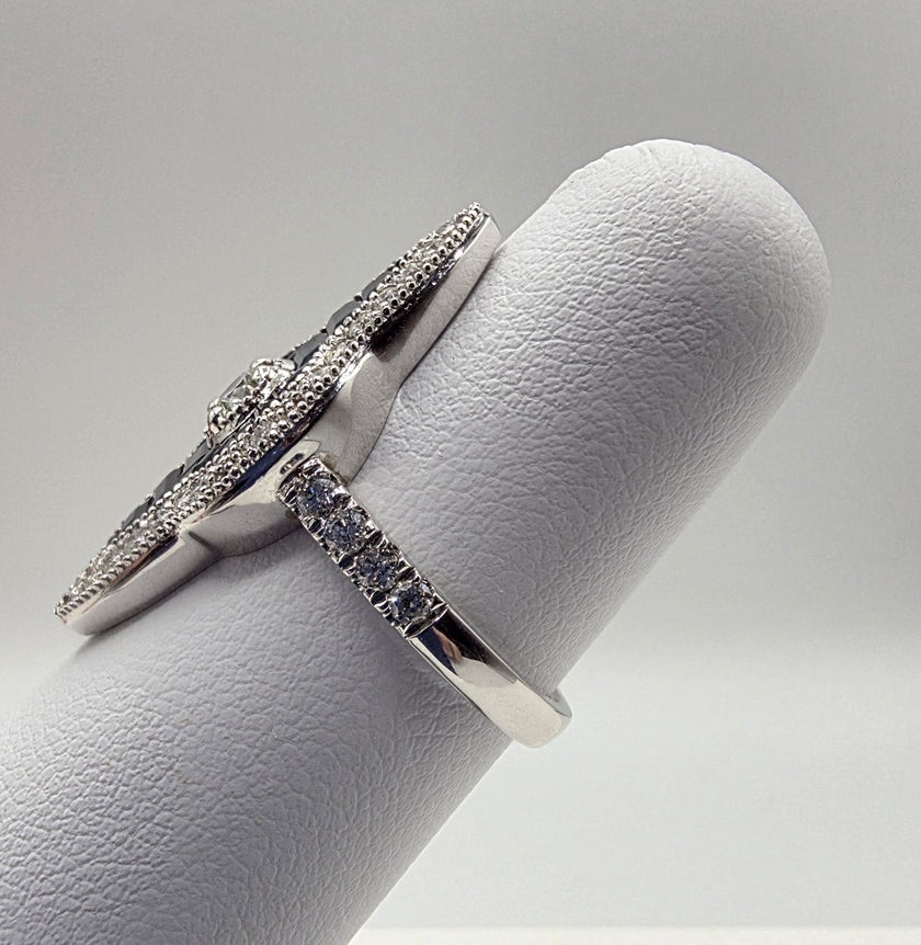 Handcrafted Art Deco Inspired Vintage Sapphire and Diamond Ring in 14K