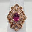 Handcrafted Vintage Inspired Pink Tourmaline and Diamond Ring in 14K Rose Gold